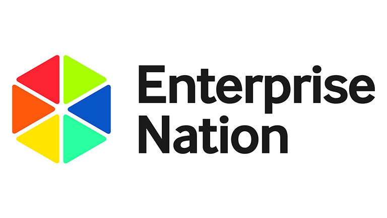 Logo de Enterprise Nation, compuesto por un diseño geométrico en colores rojo, verde, azul y amarillo con el texto 'Enterprise Nation' en negro.